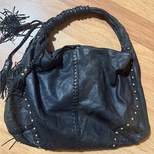 Cynthia Rowley Black Leather Braided Hobo with Tassel Accents